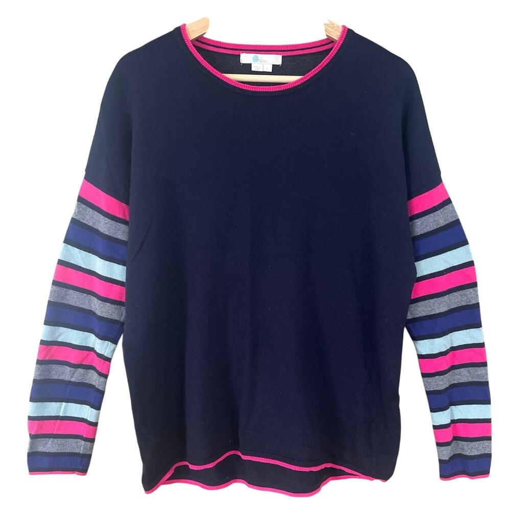 Boden Berwick Crewneck Sweater Small Navy Pink Wool Blend - Picture 2 of 9